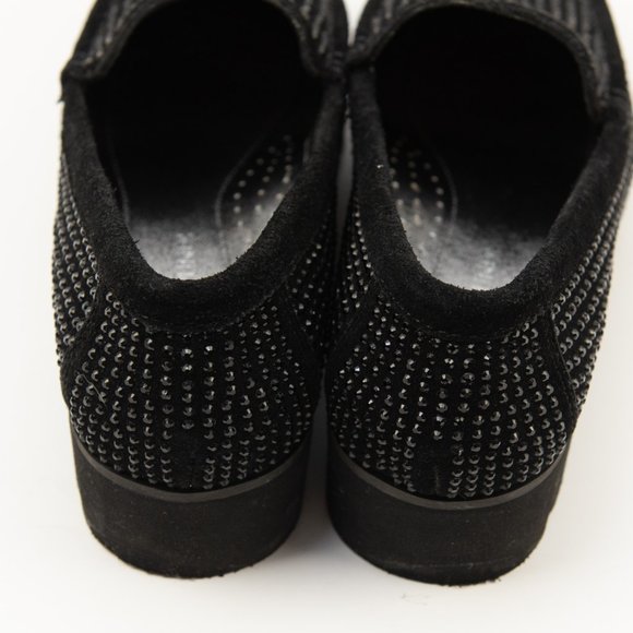 Donald J Pliner Rio Loafers Crystal Embellished Chunky Suede Shoes Black SIze 6 - Picture 3 of 8